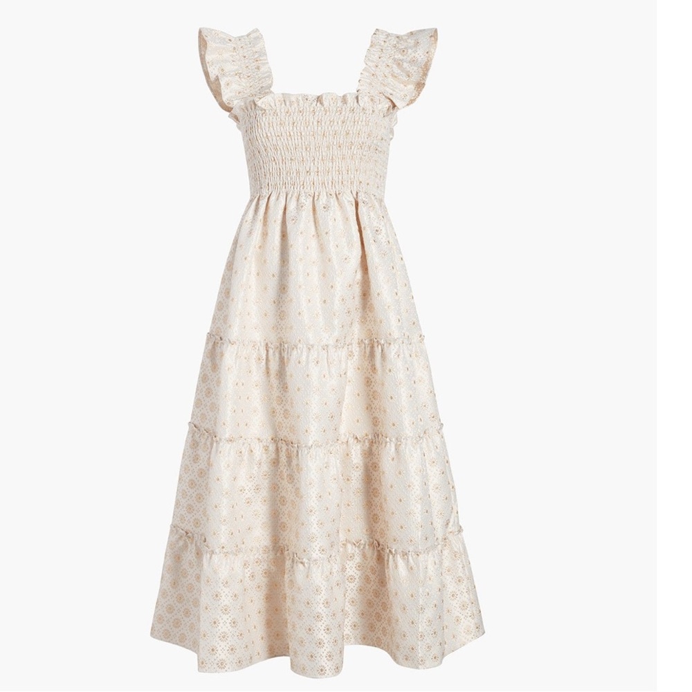 Hill House Ellie Nap Dress Cream Gold Jacquard